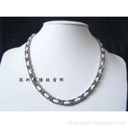 Bio Magnetic Titanium/Steel Necklace with White Ceramic